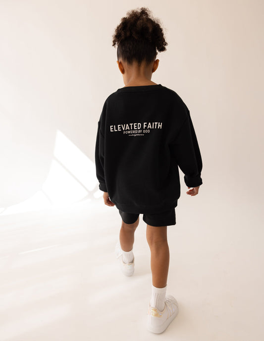Elevated Faith Kingdom Club Black Kids Crewneck - Jet Black