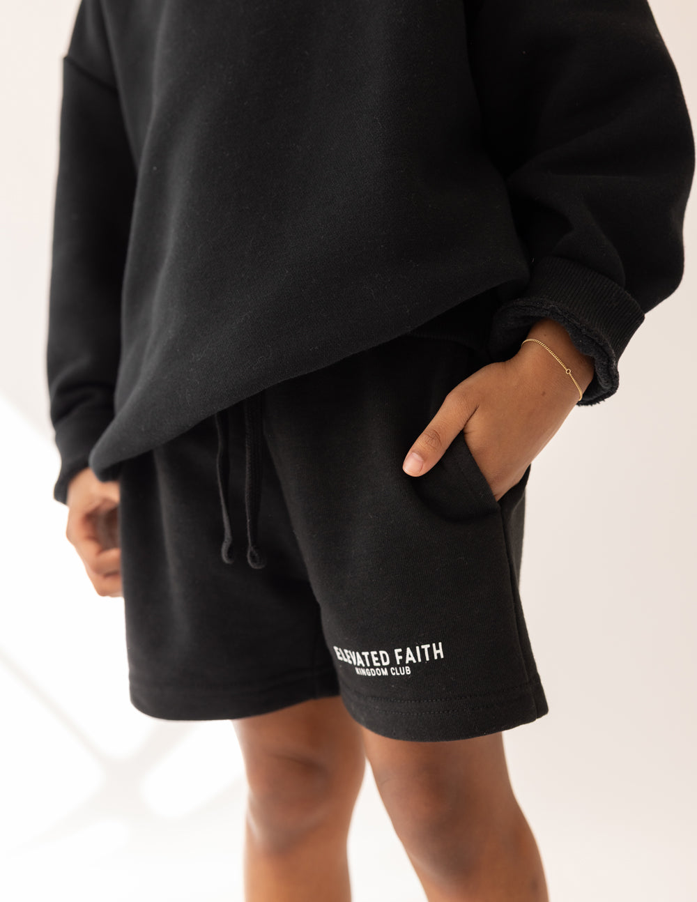 Elevated Faith Kingdom Club Black Kids Short - Christian Youth Shorts