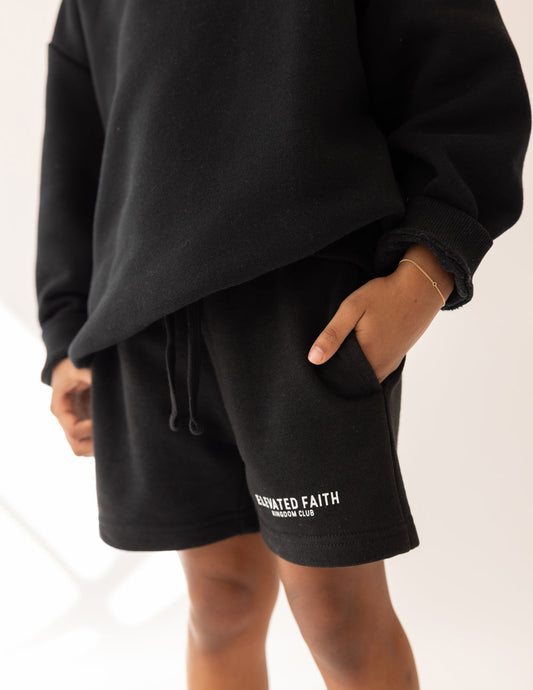 Elevated Faith Kingdom Club Black Kids Short - Christian Youth Shorts