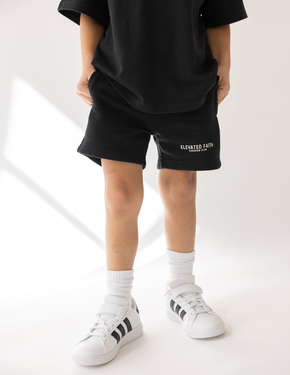 Elevated Faith Kingdom Club Black Kids Short - Christian Youth Shorts