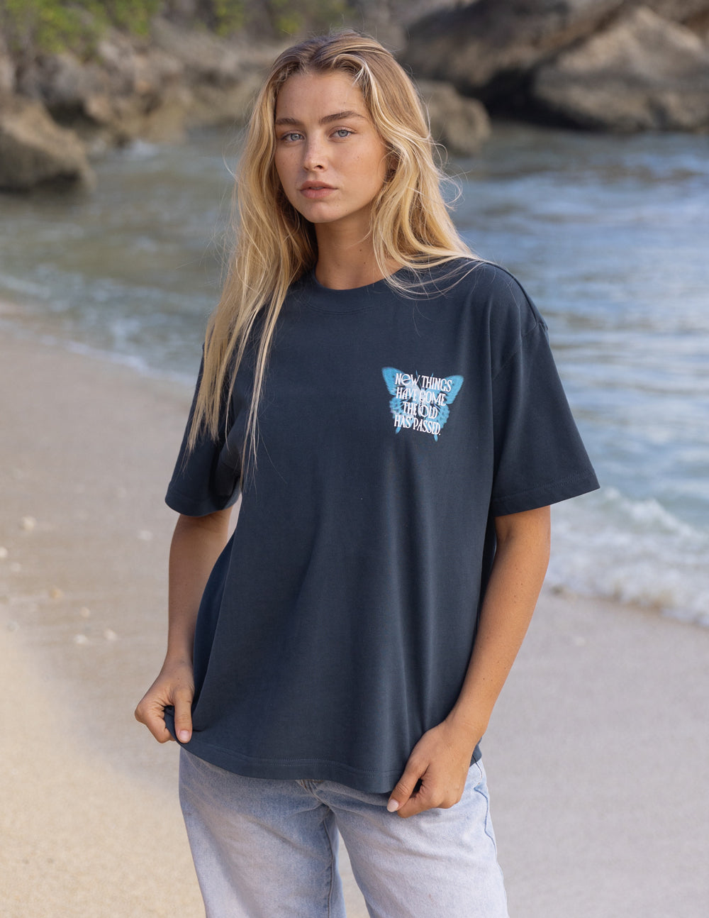 Elevated Faith Made New Butterfly Unisex Tee - Aegean Sea