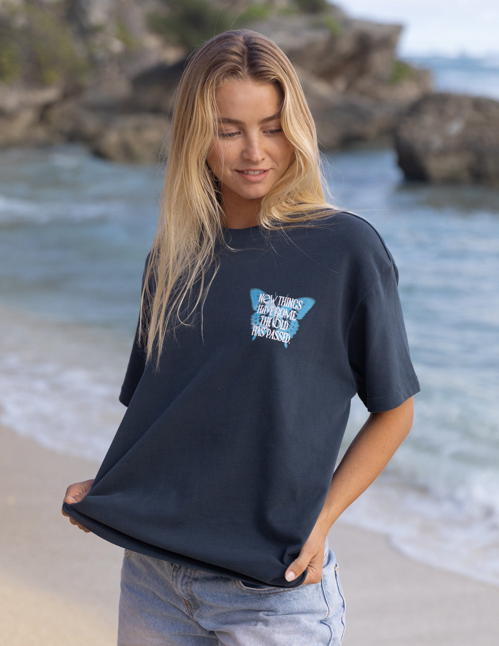Elevated Faith Made New Butterfly Unisex Tee - Aegean Sea