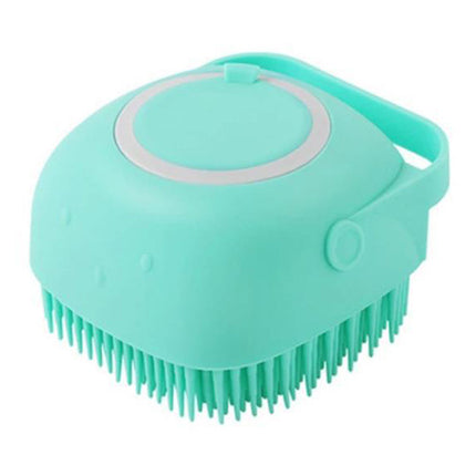 Silicone pet bath brush with shampoo dispenser – green, with hand strap