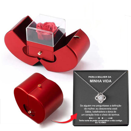 Preserved rose jewelry gift box with necklace – silver-tone necklace and card