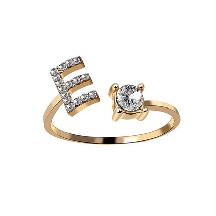 Adjustable Initial Letter Ring – A to Z Alphabet Ring with Sparkling Stones, Gold or Silver ToneGold7