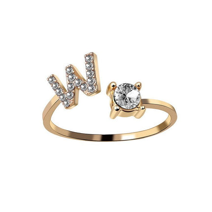 Adjustable Initial Letter Ring – A to Z Alphabet Ring with Sparkling Stones, Gold or Silver ToneGold25
