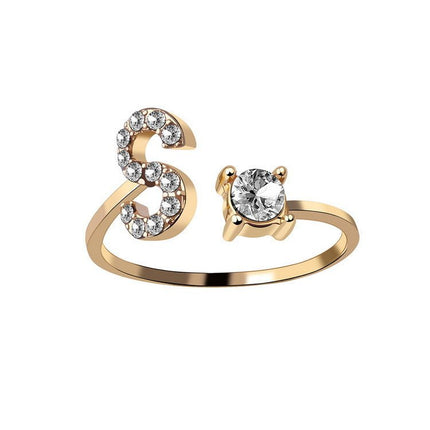 Adjustable Initial Letter Ring – A to Z Alphabet Ring with Sparkling Stones, Gold or Silver ToneGold21