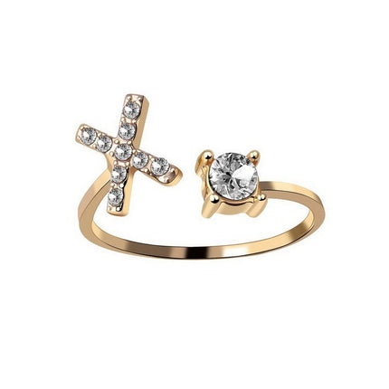Adjustable Initial Letter Ring – A to Z Alphabet Ring with Sparkling Stones, Gold or Silver ToneGold26