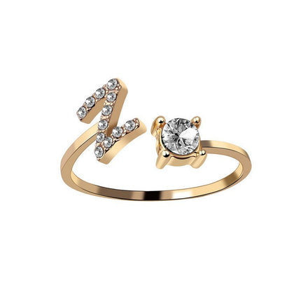 Adjustable Initial Letter Ring – A to Z Alphabet Ring with Sparkling Stones, Gold or Silver ToneGold28