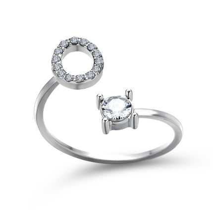 Adjustable Initial Letter Ring – A to Z Alphabet Ring with Sparkling Stones, Gold or Silver ToneSilver43