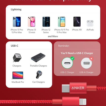 Anker <b>331</b> USB - C to Lightning Cable Red