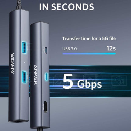 Anker <b>543</b> USB - C Hub (6 - in - 1, Slim) Grey