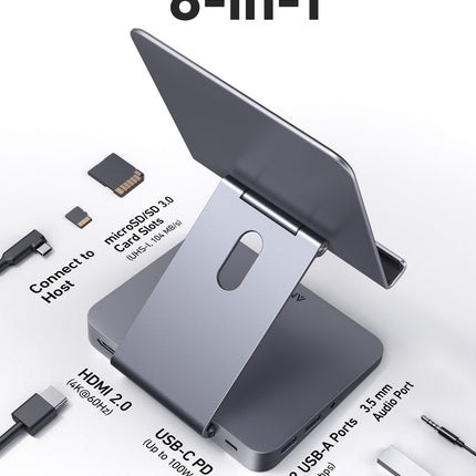 Anker <b>551</b> USB - C Hub (8 - in - 1, Tablet Stand) Gray