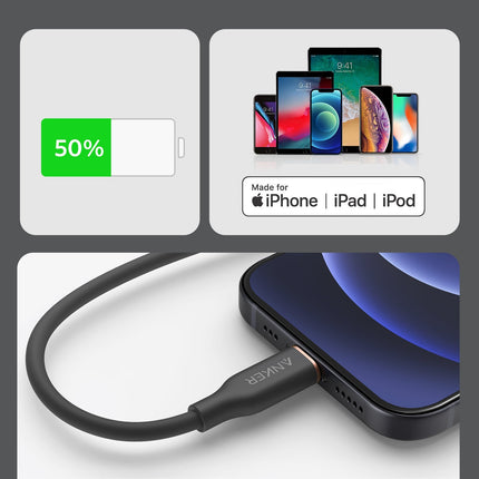 Anker <b>641</b> USB - C to Lightning Cable (Flow, 3 ft Silicone) 6ft