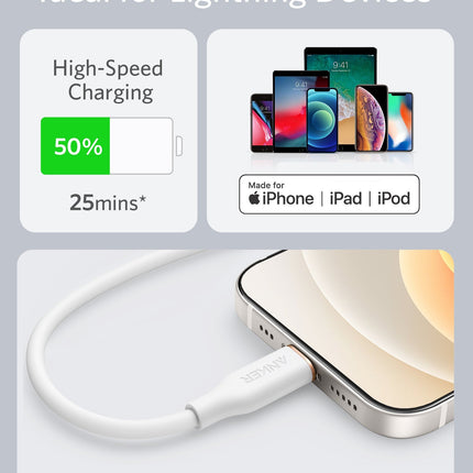 Anker <b>641</b> USB - C to Lightning Cable (Flow, 3 ft Silicone) 6ft