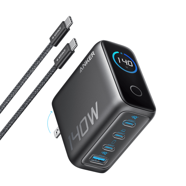 Anker Charger (140W, 4 - Port, PD 3.1) with USB - C Cable Dark Gray