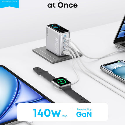 Anker Charger (140W, 4 - Port, PD 3.1) with USB - C Cable Silver