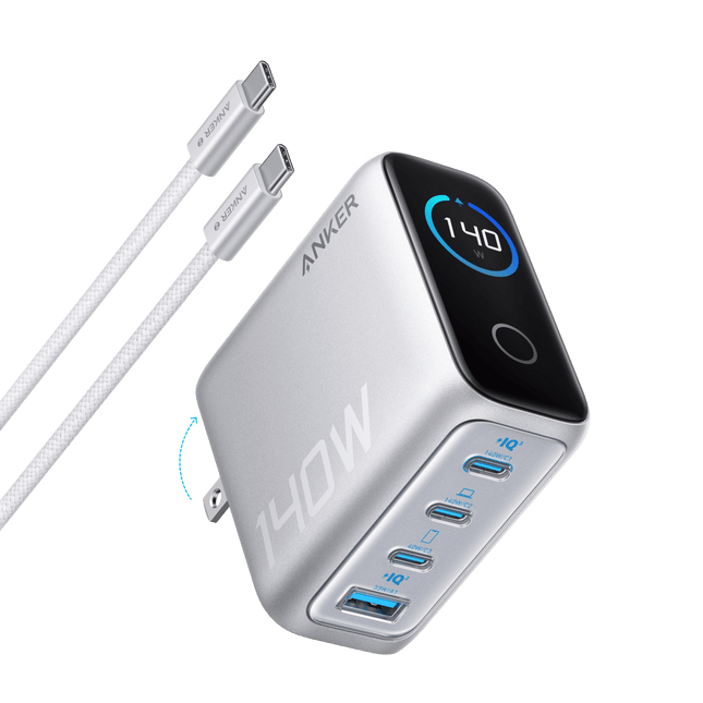 Anker Charger 140W 4-Port PD 3.1 GaN USB-C Cable Silver