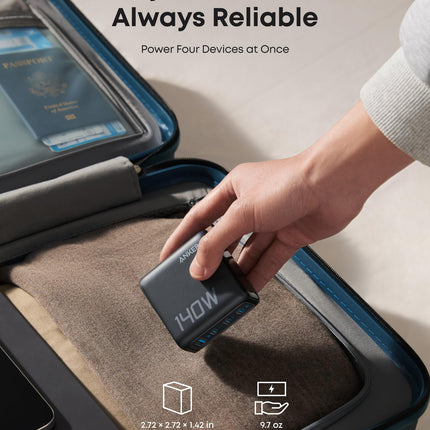 Anker Charger (140W, 4 - Port, PD 3.1) with USB - C Cable Dark Gray