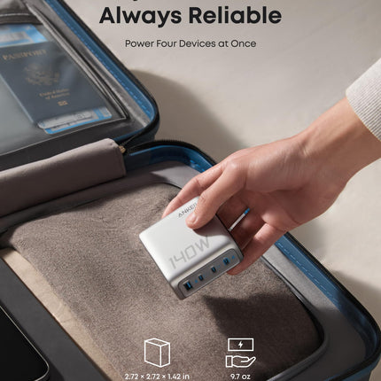 Anker Charger (140W, 4 - Port, PD 3.1) with USB - C Cable Silver