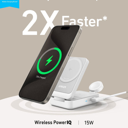 Anker MagGo Wireless Charging Station (Foldable 3 - in - 1) Shell White
