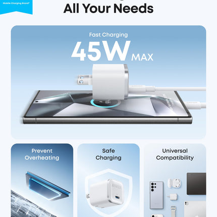 Anker Nano Charger (45W) with USB - C to USB - C Cable Aurora White