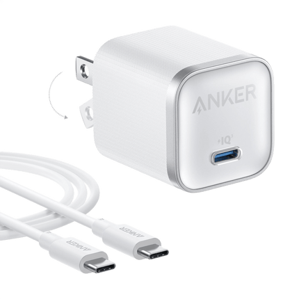 Anker Nano Charger (45W) with USB - C to USB - C Cable Aurora White