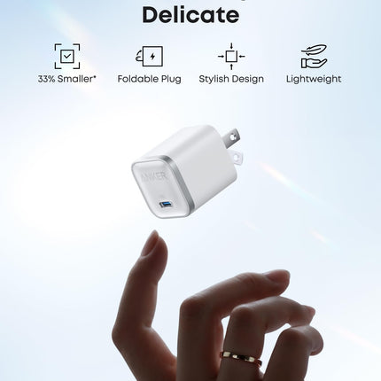 Anker Nano Charger (45W) with USB - C to USB - C Cable Aurora White