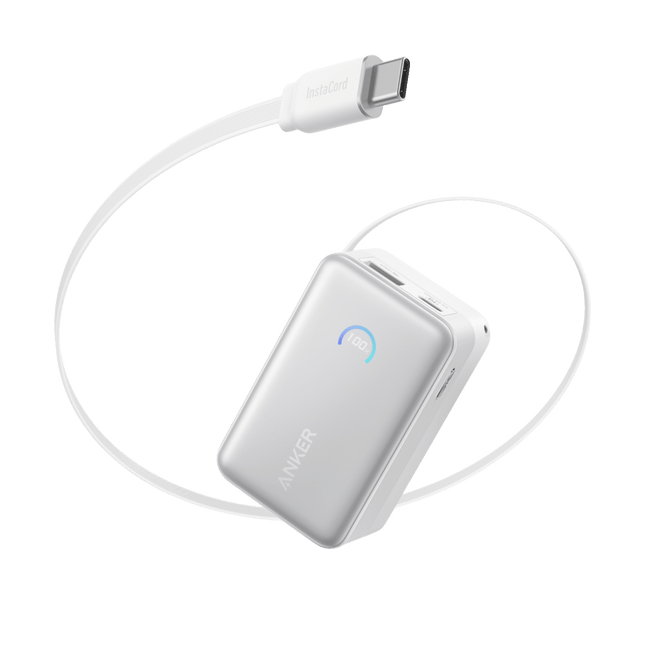 Anker Nano Power Bank (10K, 45W, Built - In Retractable USB - C Cable) Aurora White