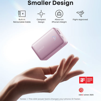 Anker Nano Power Bank (10K, 45W, Built - In Retractable USB - C Cable) Teal Oasis