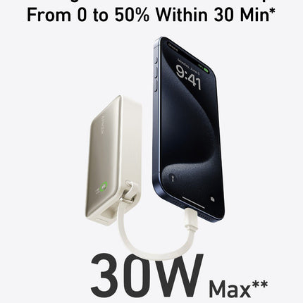 Anker Nano Power Bank (30W, Built - In USB - C Cable)Shell White8