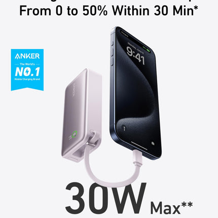 Anker Nano Power Bank (30W, Built - In USB - C Cable)Lilac Purple26