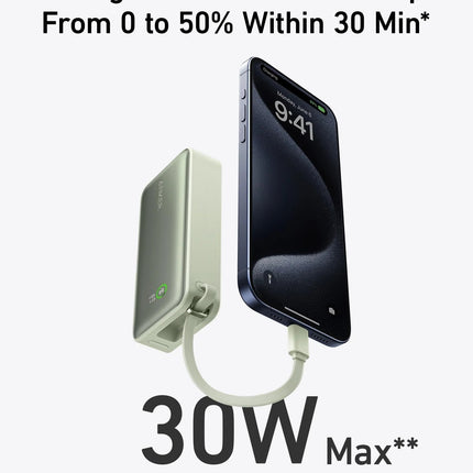 Anker Nano Power Bank (30W, Built - In USB - C Cable)Natural Green20