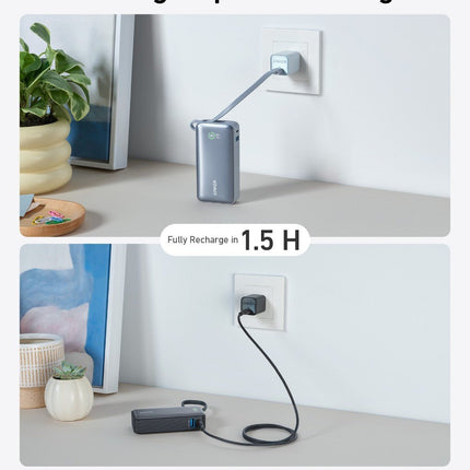 Anker Nano Power Bank (30W, Built - In USB - C Cable)Black Stone5