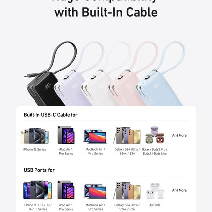 Anker Power Bank (10K, Fusion, Built - In Cable) Built - In USB - C Cable