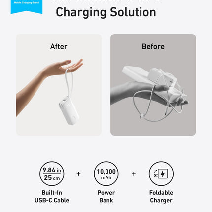 Anker Power Bank (10K, Fusion, Built - In Cable) Built - In USB - C Cable