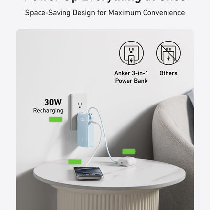 Anker Power Bank (10K, Fusion, Built - In Cable) Built - In USB - C Cable