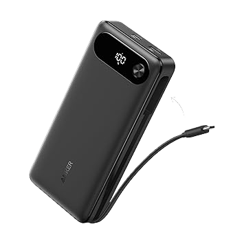 Anker Power Bank (20K, 87W, Built - In USB - C Cable) Black