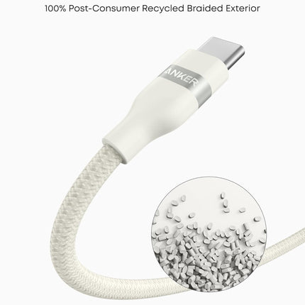 Anker USB - A to USB - C Cable (3 ft/6 ft, Upcycled - Braided) White