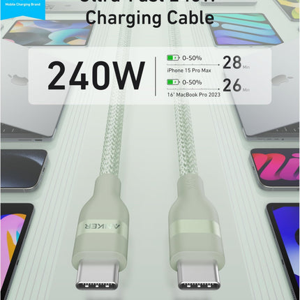 Anker 240W USB - C Cable Upcycled Braided 3ft 6ft USB - IF Certified6 ft27