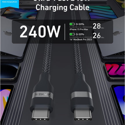 Anker 240W USB-C Cable Upcycled Braided 240W tag