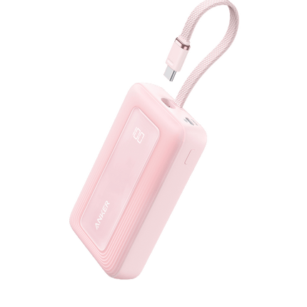 Anker Zolo Power Bank (10K, 30W) with a 5.4 - inch (13.7 cm) built - in USB - C cable.Coral Pink9