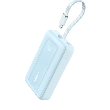 Anker Zolo Power Bank (10K, 30W) with a 5.4 - inch (13.7 cm) built - in USB - C cable.Misty Blue8