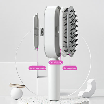 Self-cleaning hair brush – white set