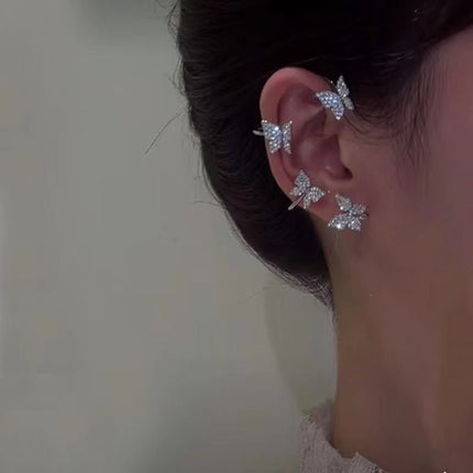 Butterfly Ear Cuff Earrings – Sparkling Ear Climber Clip and Hook, Gold or Silver ToneGold Tone9