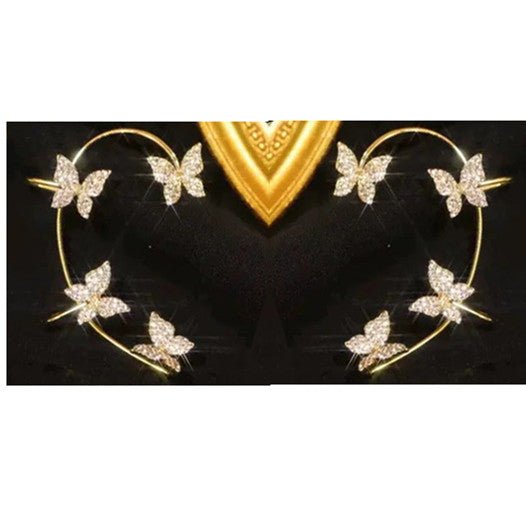 Butterfly Ear Cuff Earrings – Sparkling Ear Climber Clip and Hook, Gold or Silver ToneGold Tone6