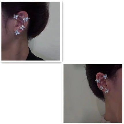 Butterfly Ear Cuff Earrings – Sparkling Ear Climber Clip and Hook, Gold or Silver ToneSilver Tone3