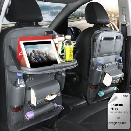 Car seat back organizer with tray – grey