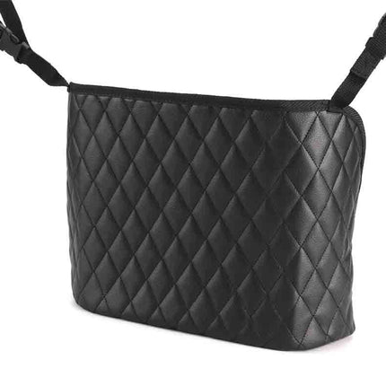 Car Seat Handbag Holder – PU Leather Front Seat Purse & Storage OrganizerBlack Quilted Diamond3