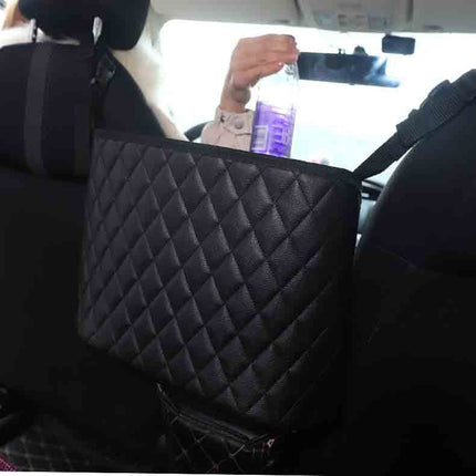 Car Seat Handbag Holder – PU Leather Front Seat Purse & Storage OrganizerBlack Quilted Diamond4